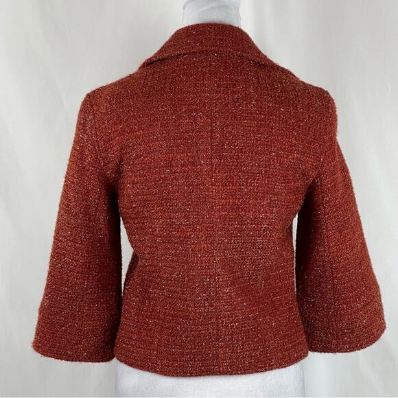 Lafayette 148 New York Brick Red Wool Tweed Iridescent Crop Jacket NWOT Size 2 - Picture 5 of 12